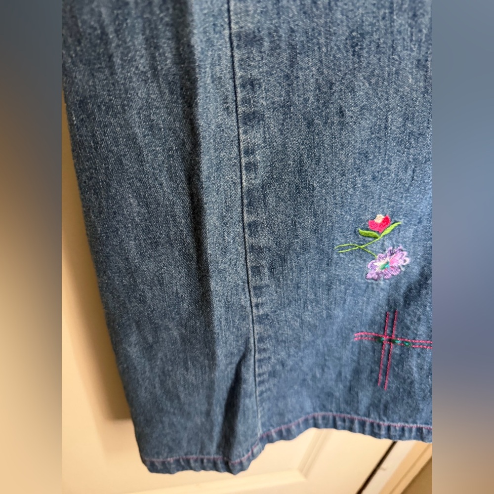 90’s studio ease Embroidered Denim maxi dress sz 12 picnic casual cottage - Picture 8 of 8